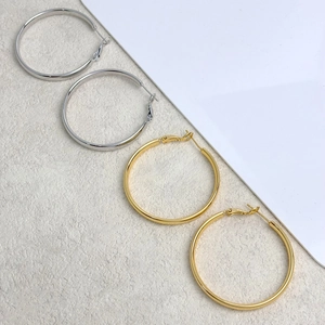 Polished 18K gold and silver plated oversized flat hoop earrings with snap closure
