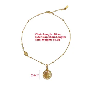 Détails du collier pendentif soleil doré avec perles et dimensions en centimètres