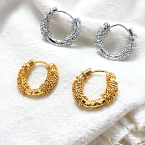 French irregular wire wrap 18K gold plated hoop earrings in gold and silver set