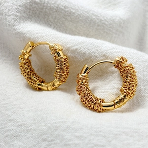 French Irregular Wire Wrapped Hoop Earrings For Women Copper 18K Gold Plated Trendy Minimalist Fashion Jewelry