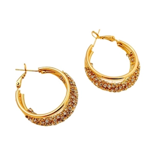 Boucles d'oreilles doubles créoles plaquées or avec zircons cubiques et effet étagé
