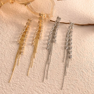 Marquise Zircon Wheat Ear Long Tassel Drop Earrings For Women Elegant Plated Copper With 925 Sterling Silver Earring Post