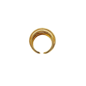 Minimalist multi-layer gold plated ring with a woven spiral texture and adjustable open band