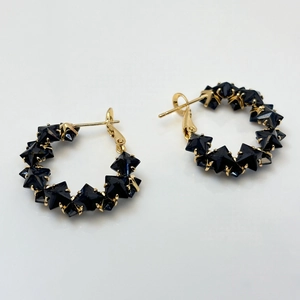 Geometric Hoop Earrings Copper Zircon Pyramid Star Inlay Punk Style Women With 925 Sterling Silver Earring Post