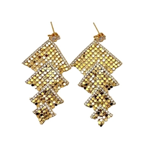 Elegant gold-tone square hollow earrings featuring layered diamond-shaped zircon accents