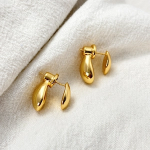 Polished Waterdrop Front Back Earrings With 925 Sterling Silver Earring Post Minimalist Copper Jewelry For Women