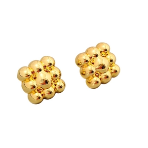 Luxurious geometric gold beaded cluster stud earrings with polished spherical surface