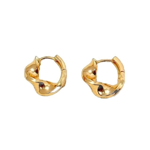 18K gold plated twisted huggie hoop earrings with minimalist geometric spiral design