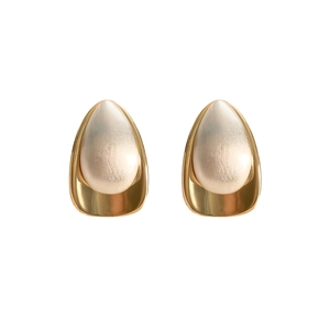 Minimalist gold-tone water drop earrings with teardrop pearls on a clean white background