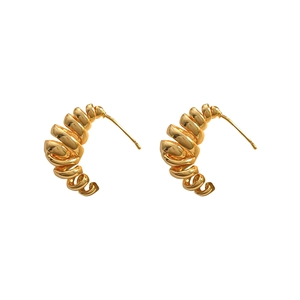 Minimalist gold spiral hoop earrings with irregular wire wrap design for women