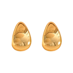 Minimalist gold teardrop stud earrings with a polished mirror finish for women