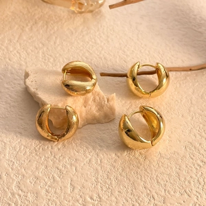 Chunky Hoop Earrings Copper 18K Gold Plated French Minimalist Geometric Huggie Smooth Hammered Texture For Women