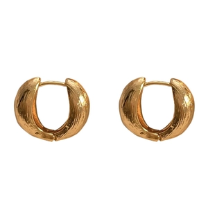Minimalist gold hoop earrings with bark texture and convenient hinged closure for women
