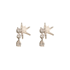 Gros plan sur boucles d'oreilles soleil argentées avec doubles pendentifs en zircone goutte