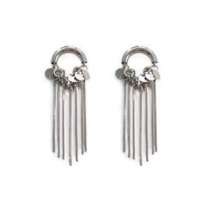 Fashion silver chain tassel earrings with sequins and metallic rings for women