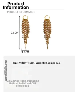 Détails de boucles d'oreilles longues à pampilles en perles dorées de 9,8 cm