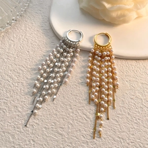 Boucles D'Oreilles Longues À Pompons Élégantes Pour Femmes Mode Imitation Künstliche Perle Bijoux En Cuivre Style Coréen Mariage Fête