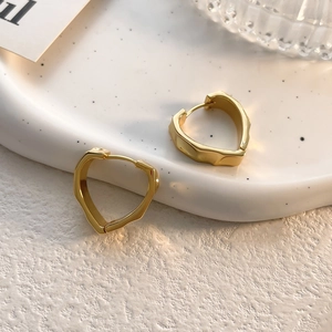 French Irregular Heart Hoop Earrings For Women Minimalist Liquid Metal Geometric Copper Gold Plated Jewelry