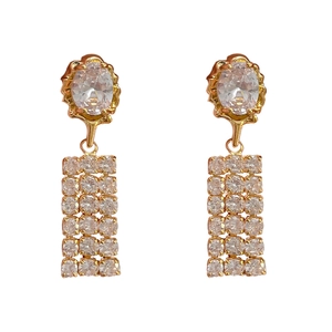 Elegant 18K gold plated drop earrings with clear oval zircon and crystal fringe tassels