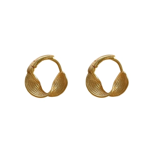 French style twisted gold hoop earrings with textured woven pattern for women