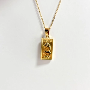 Gold rectangular Venus portrait pendant necklace with vintage relief and metal chain