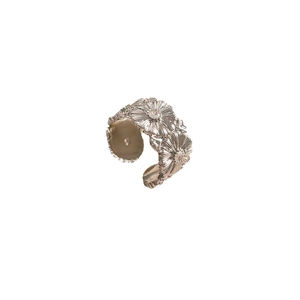 Anello aperto a margherita retrò in finitura argento con cristallo per uomo e donna