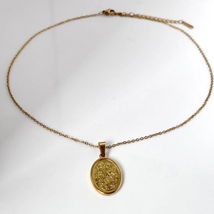 18k gold plated stainless steel necklace with Saint Michael archangel oval pendant