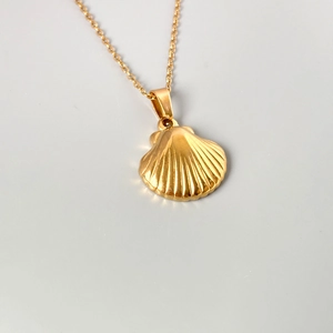 Collier avec pendentif coquillage en acier inoxydable plaqué or 18 carats pour femme