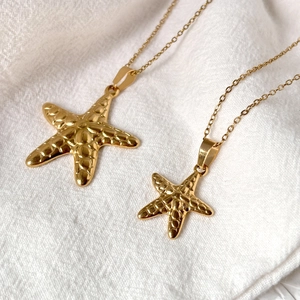 Collier Pendentif Étoile De Mer Acier Inoxydable Plaqué Or 18K Texture Étoile De Mer Bijoux Plage Océan Femmes