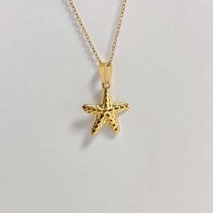 Vue détaillée du pendentif étoile de mer plaqué or 18 carats avec texture métallique