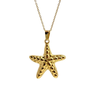 Collier avec pendentif étoile de mer en acier inoxydable doré 18K à texture naturelle