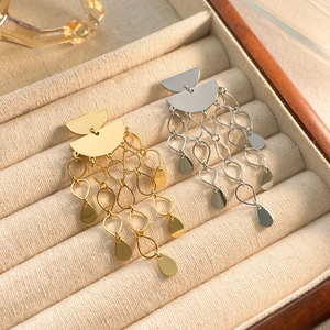 Boucles D'Oreilles Pendantes Géométriques En Demi-Cercle Cuivre Plaqué Or 18K Longue Chaîne Goutte D'Eau Pour Femmes