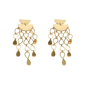 Boucles d'oreilles pendantes élégantes plaquées or 18K avec chaînes et pampilles gouttes