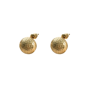 18k gold plated ball stud earrings with textured snake scale mesh pattern for women