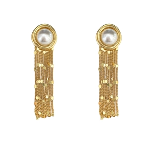 Waterfall tassel earrings with pearl studs and golden sequin chain fringe detail
