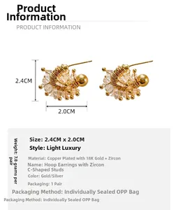 Detail view of U-shaped horseshoe earrings featuring micro-paved zircons and 18K gold plating