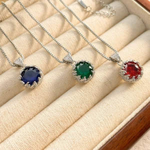 Elegant Flower Pendant Necklace Copper Plated With Round Cut Colorful Zirconia Gemstone For Women Fashion Jewelry