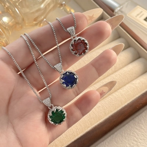 Elegant gold-plated box chain necklaces with red, blue, and green zircon flower pendants