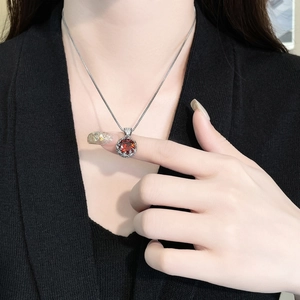 Elegant box chain necklace with a red zircon bud pendant and gold-plated finish