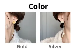 Comparison of gold and silver long tassel earrings with snowflake zircon and pearls
