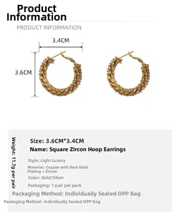 Detailed size and material specs for gold-plated wheat circle earrings with zircons