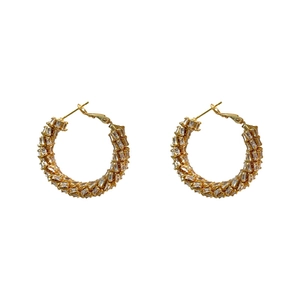 Elegant gold-plated wheat-ear hoop earrings featuring sparkling pave-set zircons for women