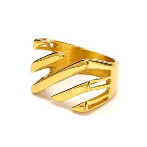 Modern gold hollow geometric diagonal striped titanium steel ring in minimalist style