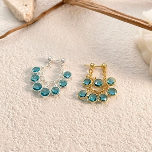 Mint Blue Zircon Tassel Dangle Earrings Geometric Copper Real Gold Plated Elegant Fringe Jewelry For Women