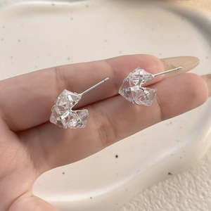 Elegant 18K gold plated cube zircon studs featuring geometric crystal design on hand