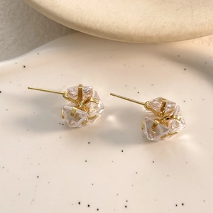 Geometric Cubic Zirconia Stud Earrings 18K Gold Plated Copper Luxury Minimalist Irregular Crystal Jewelry For Women