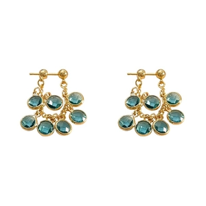 Elegant gold drop earrings with mint blue zircon tassels and geometric faceted gems