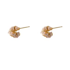 Exquisite 18K gold plated sugar cube zircon stud earrings for women with pink crystals