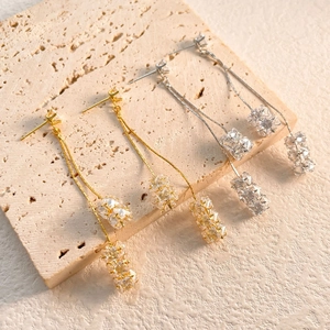 Boucles D'oreilles Longues À Pampilles En Cuivre Plqué Or Zircone Cubique Pendentif Boule Bijoux Mode Luxe Femme