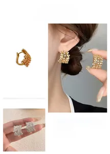 Macro detail of French vintage geometric earrings with sparkling micro-inlaid zircons